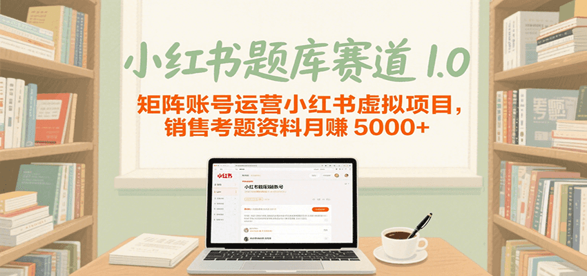 小红书题库赛道1.0，矩阵账号运营小红书虚拟项目，销售行业资格证考题资料月赚5000+