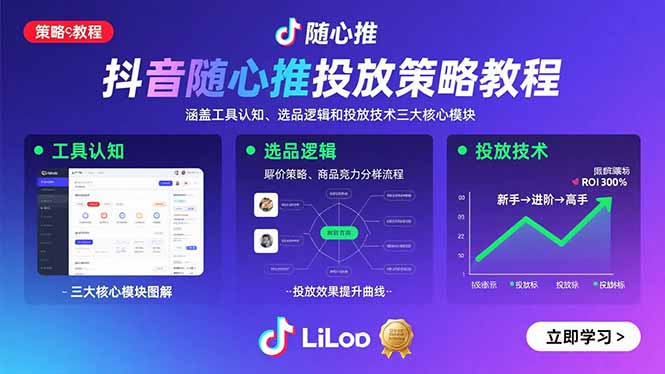 （15828期）抖音随心推投放策略教程：涵盖工具认知、选品逻辑和投放技术三大核心模块