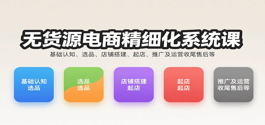 无货源电商精细化系统课：基础认知、选品、店铺搭建、起店、推广及运营收尾售后等