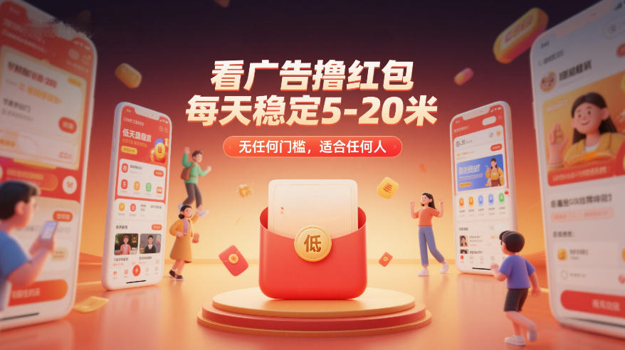 看广告撸红包,每天稳定5-20米,无任何门槛,适合任何人