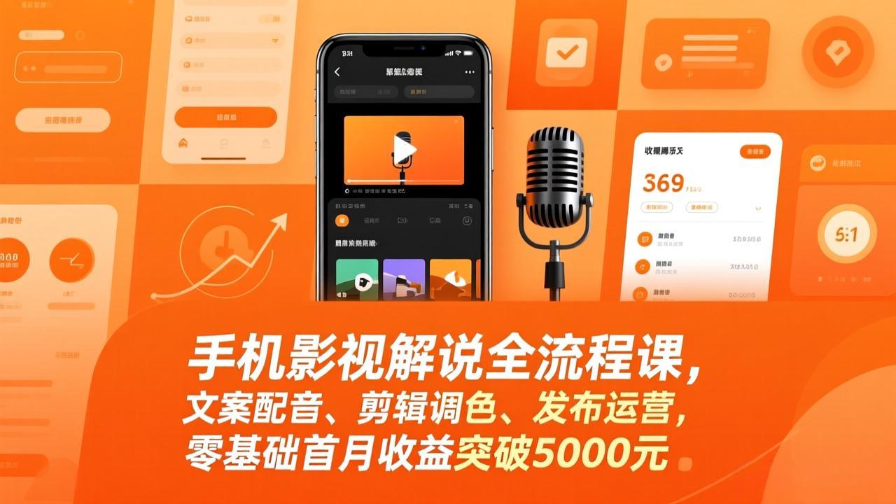 （17391期）手机影视解说全流程课，文案配音、剪辑调色、发布运营，零基础首月收益突破5000元