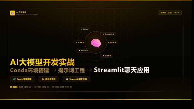 (17723期)AI大模型开发实战:Conda环境搭建→提示词工程→Streamlit聊天应用,零基础到项目落地