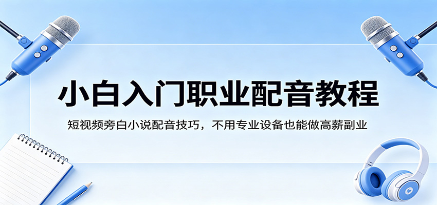 小白入门职业配音教程，短视频旁白小说配音技巧，不用专业设备也能做高薪副业