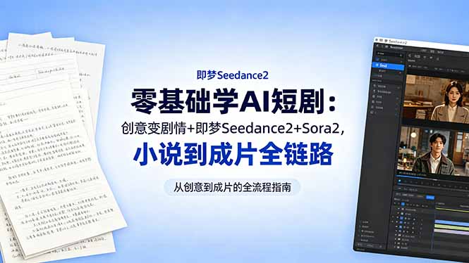 (18537期)零基础学AI短剧:创意变剧情+即梦Seedance2+Sora2,小说到成片全链路