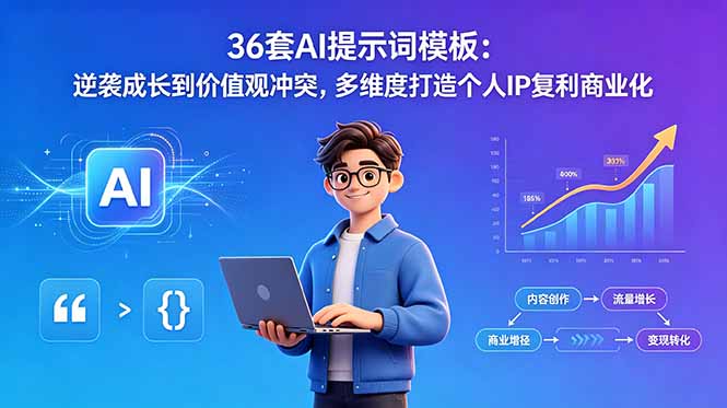 （18630期）36套AI提示词模板：逆袭成长到价值观冲突，多维度打造个人IP复利商业化