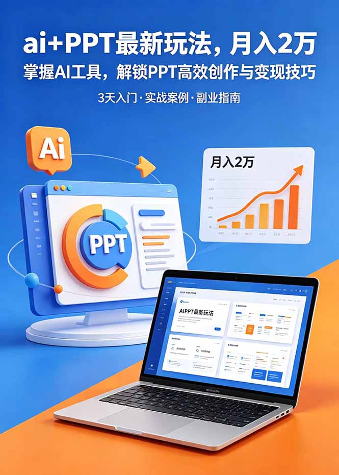 （18881期）ai+PPT最新玩法，月入2万掌握AI工具，解锁PPT高效创作与变现技巧3天入门，实战案例·副业指南