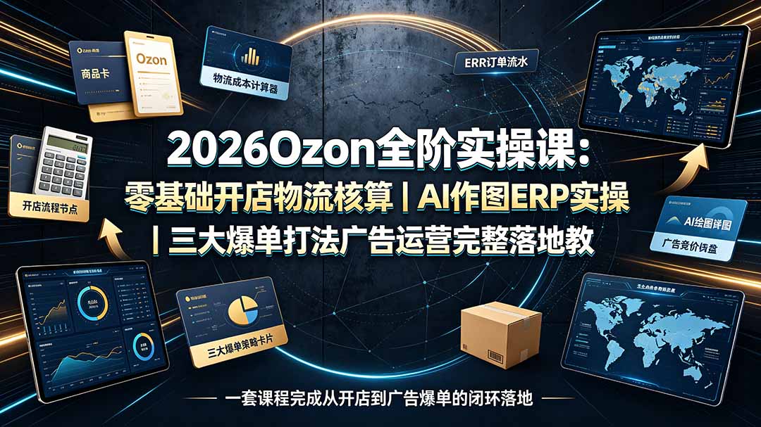 (19400期)2026Ozon全阶实操课:零基础开店物流核算|AI作图ERP实操|三大爆单打法广告运营完整落地教程