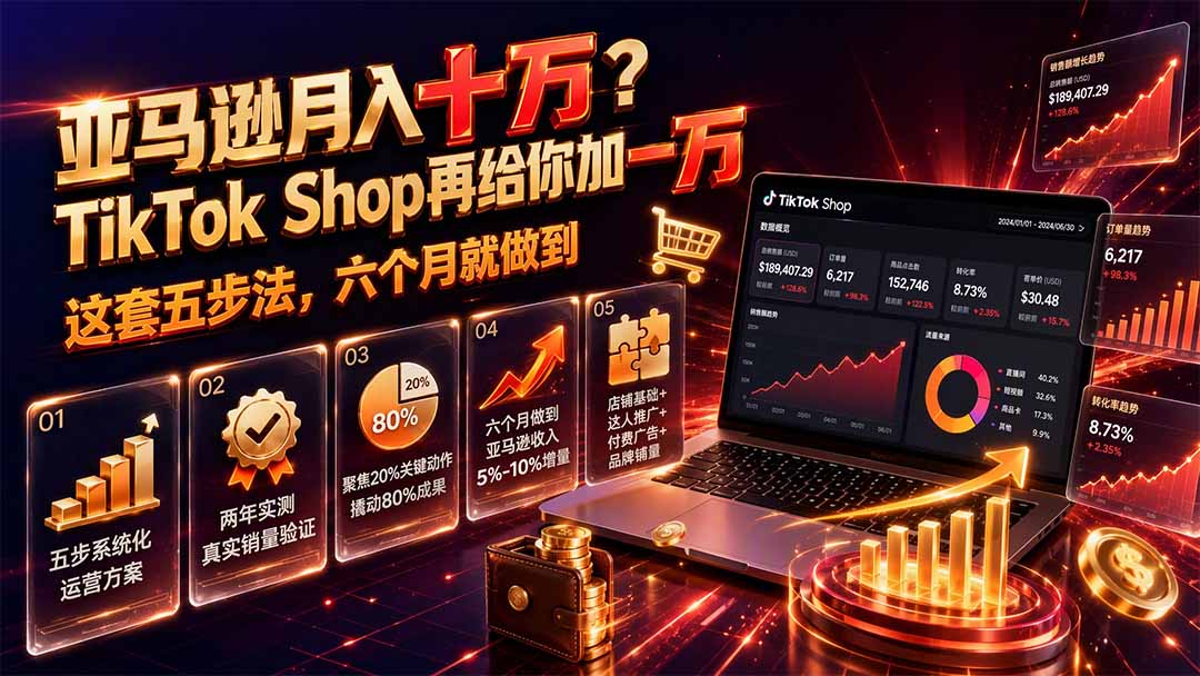 (19643期)亚马逊月入十万?TikTok Shop再给你加一万——这套五步法,六个月就做到【原创双语字幕】