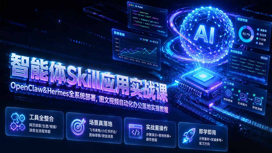 (19645期)智能体Skill应用实战课:OpenClaw&Hermes全系统部署,图文视频自动化办公落地实操教程