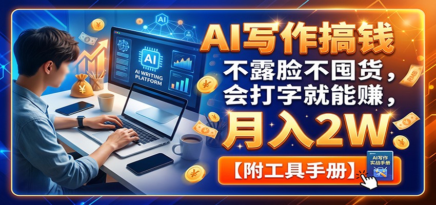 AI写作搞钱：不露脸不囤货，会打字就能赚，月入2W【附工具手册】
