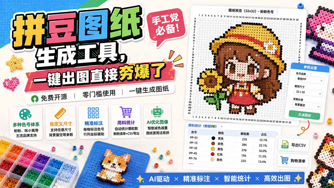 (20084期)拼豆图纸生成工具,手工党必备!一键出图直接夯爆了
