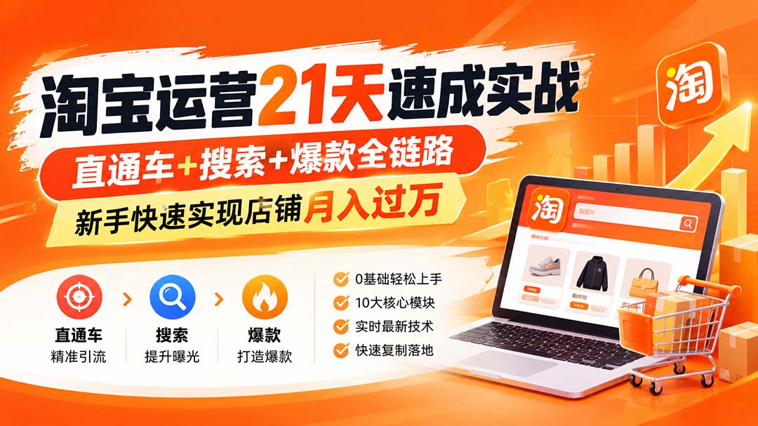 (20661期)【无水印】淘宝运营 21天 速成实战(更新9月),直通车+搜索+爆款全链路,新手快速实现店铺月入过万