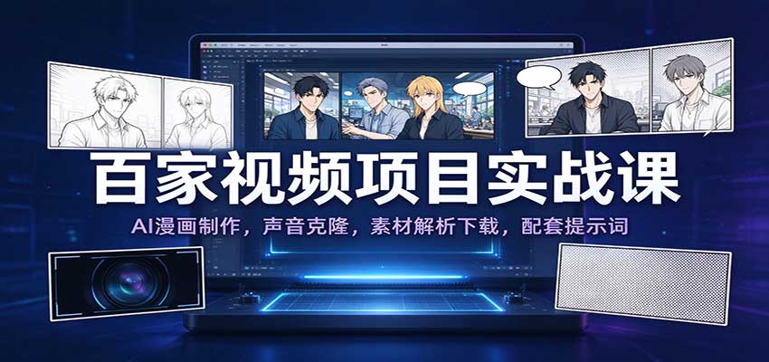百家视频项目实战课：AI漫画制作，声音克隆，素材解析下载，配套提示词