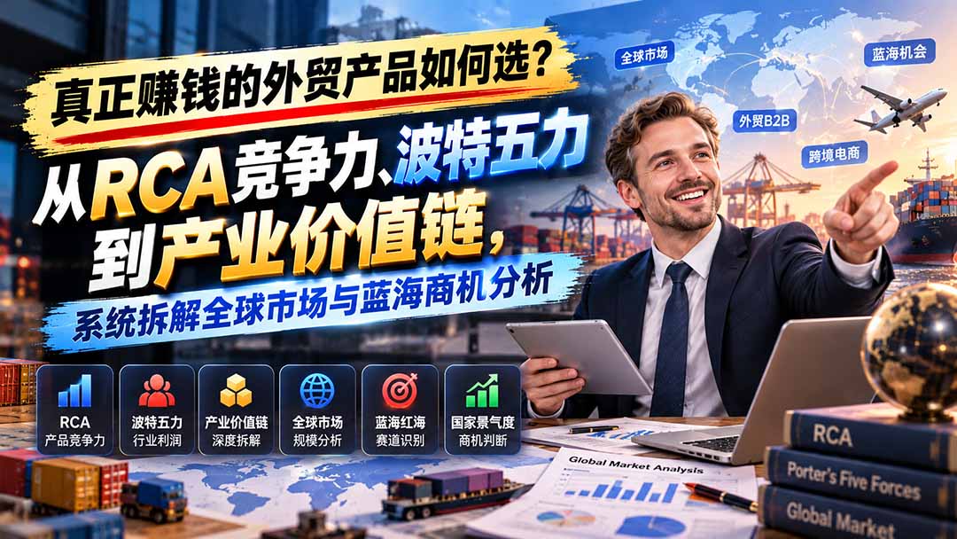 （20932期）真正赚钱的外贸B2B产品如何选？从RCA竞争力、波特五力到产业价值链，系统拆解全球市场与蓝海商机分析