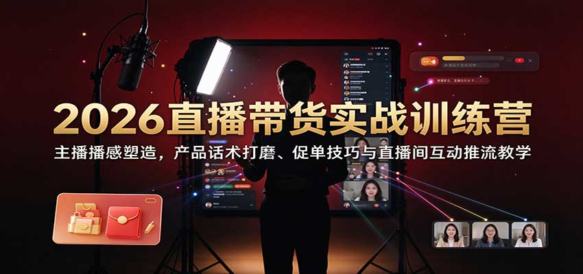 2026直播带货实战训练营：主播播感塑造，产品话术打磨、促单技巧与直播间互动推流教学